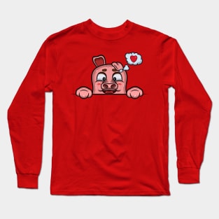 Pig Cartoon With Loving Face Expression Long Sleeve T-Shirt